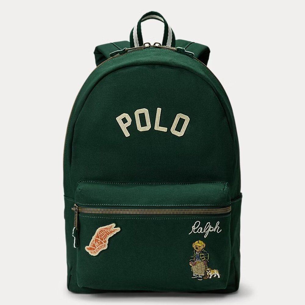 Ralph Lauren Varsity Polo Bear Canvas Backpack 17.75" H x 12.25" L x 6" D NWT